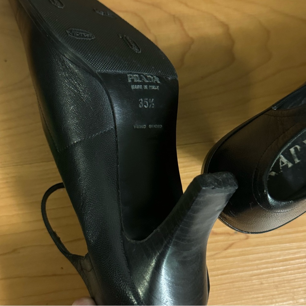 Prada Black Square Toe Heels Vintage Size 35.5 / US 5.5 - Picture 7 of 9